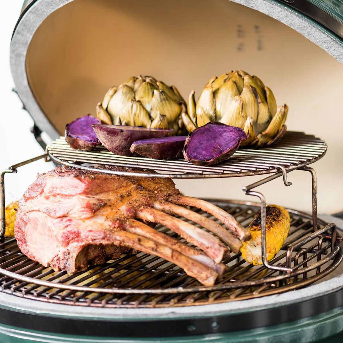 Nærbilde av rustfritt stål rist på 2-delt ristforhøyer Large - Big Green Egg