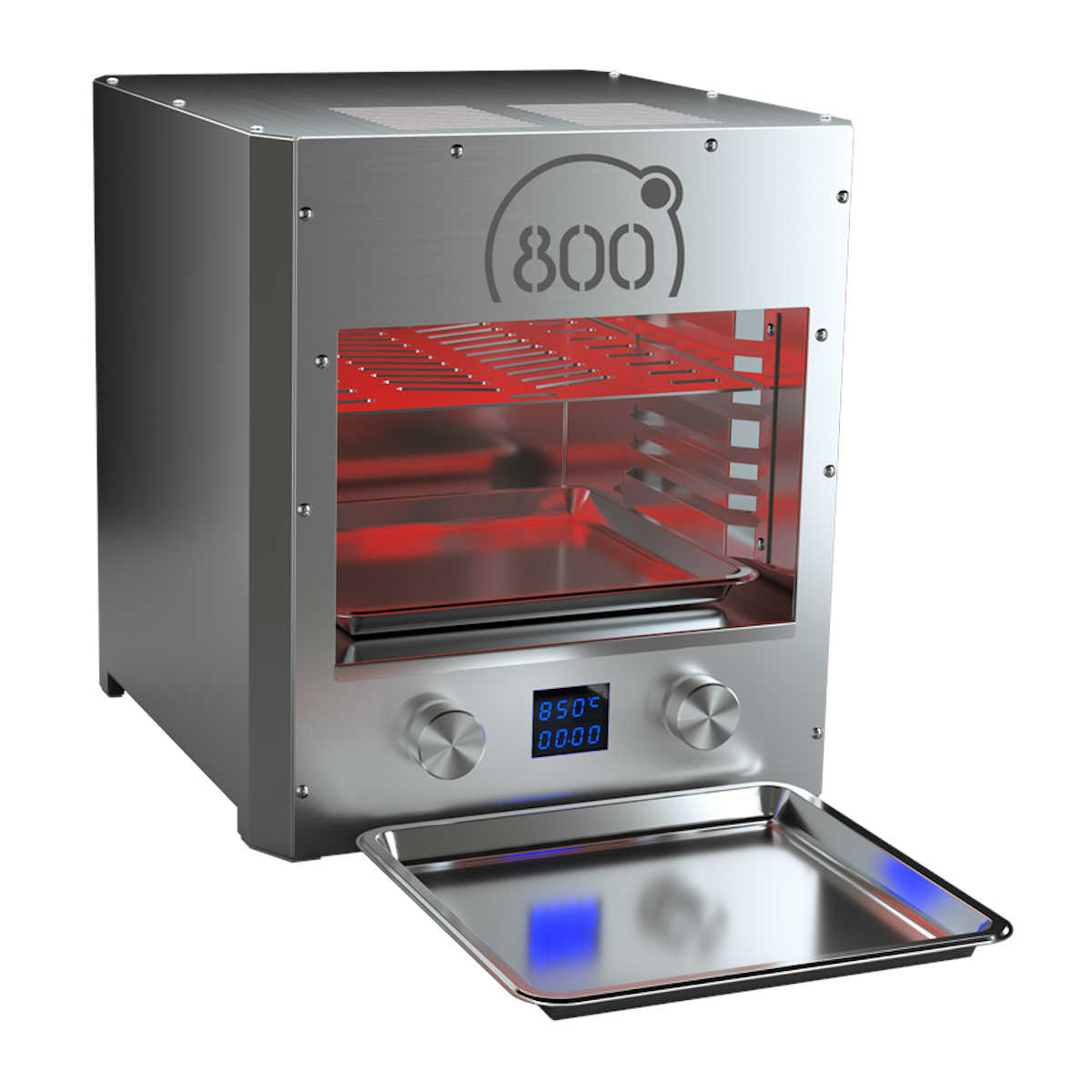 800° Elektro Pure XLc ovnsgrill rustfritt stål detalj av keramisk brenner