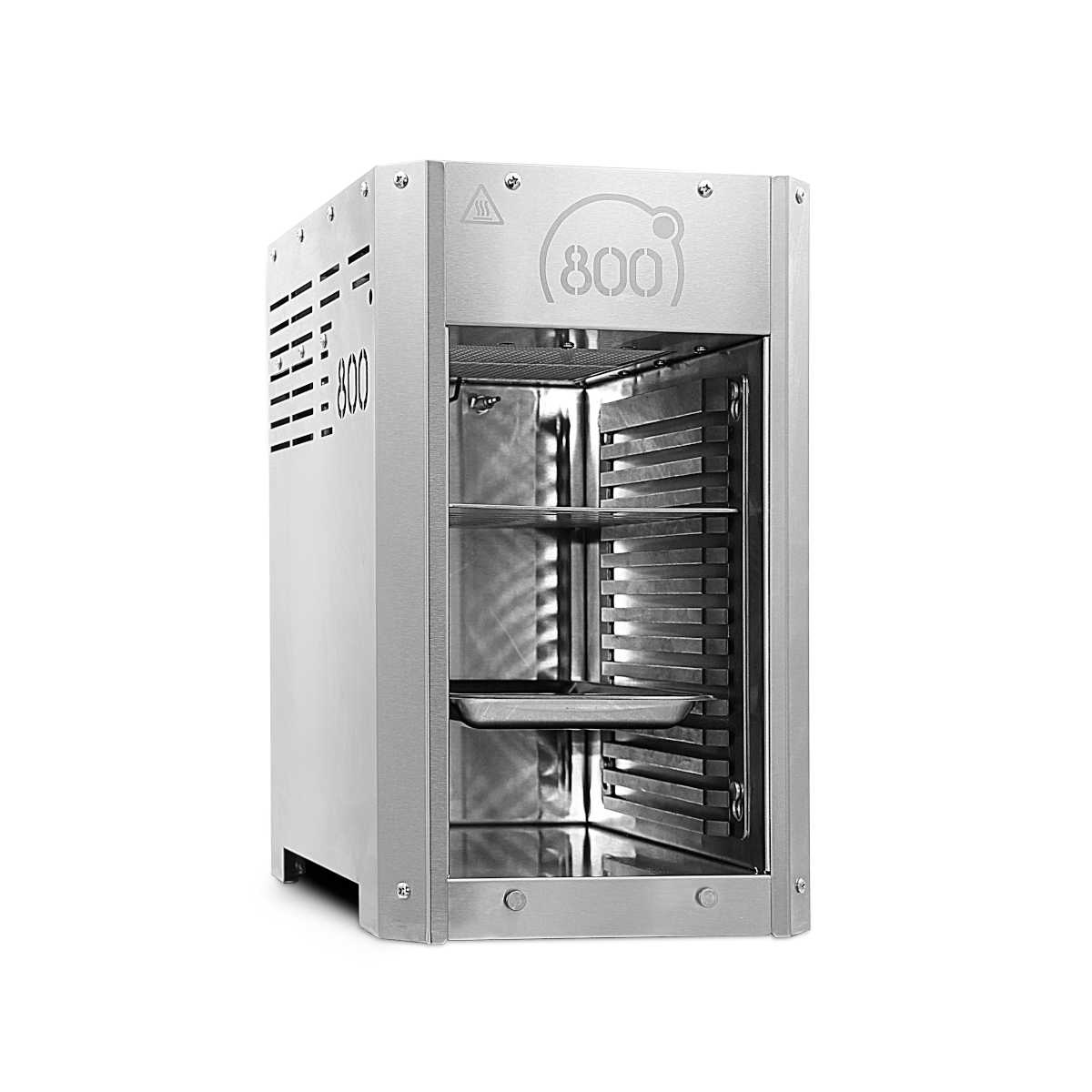 Sideoversikt av 800° ovnsgrill Pure rustfritt stål 3,5 kW