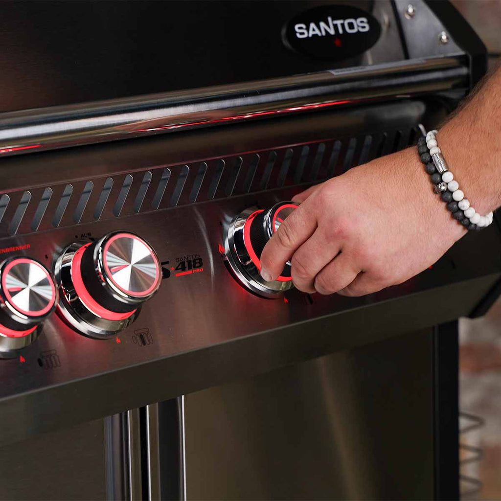 Gassgrill S-418 Pro rustfritt stål 4 brennere bakbrenner - SANTOS