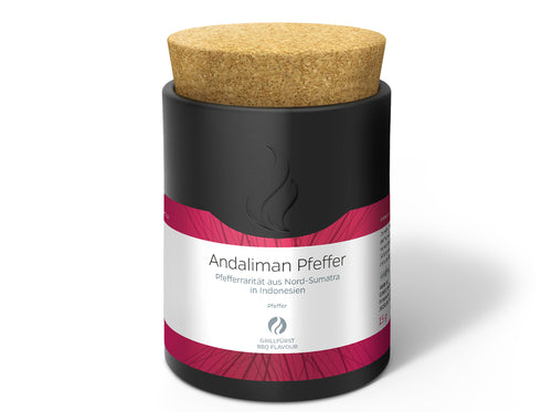 Andaliman pepper keramikkboks 15g med kvern bakside