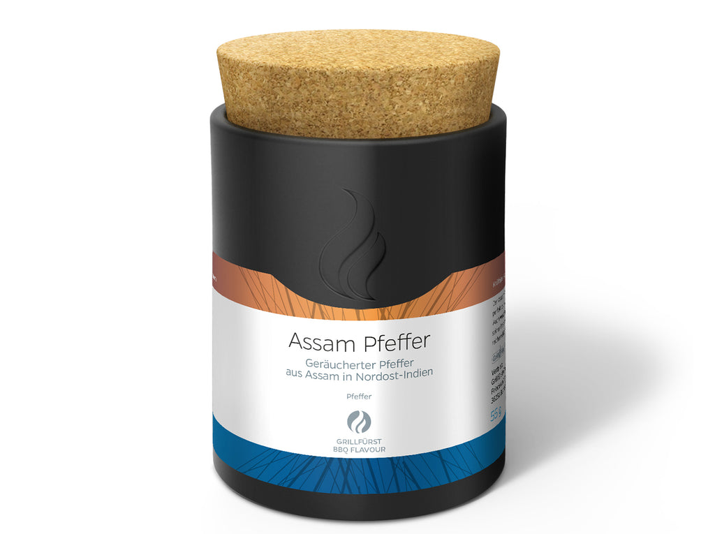 Assam pepper keramikkboks 55g med kvern bakside