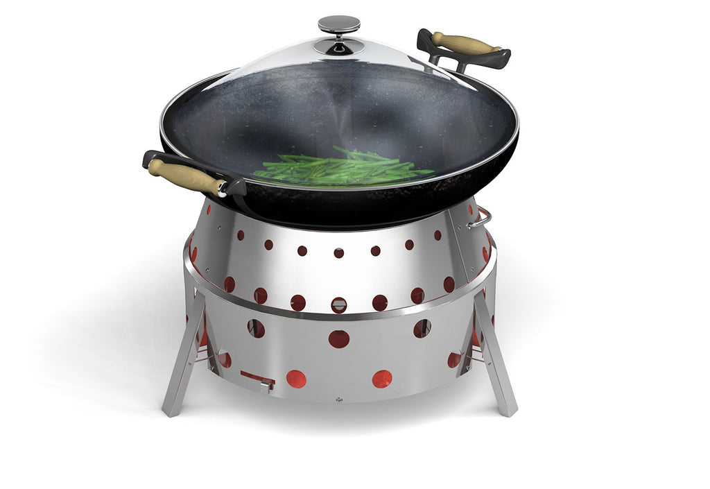 Atago campinggrill bordgrill rustfritt stål 34 cm i bruk med briketter