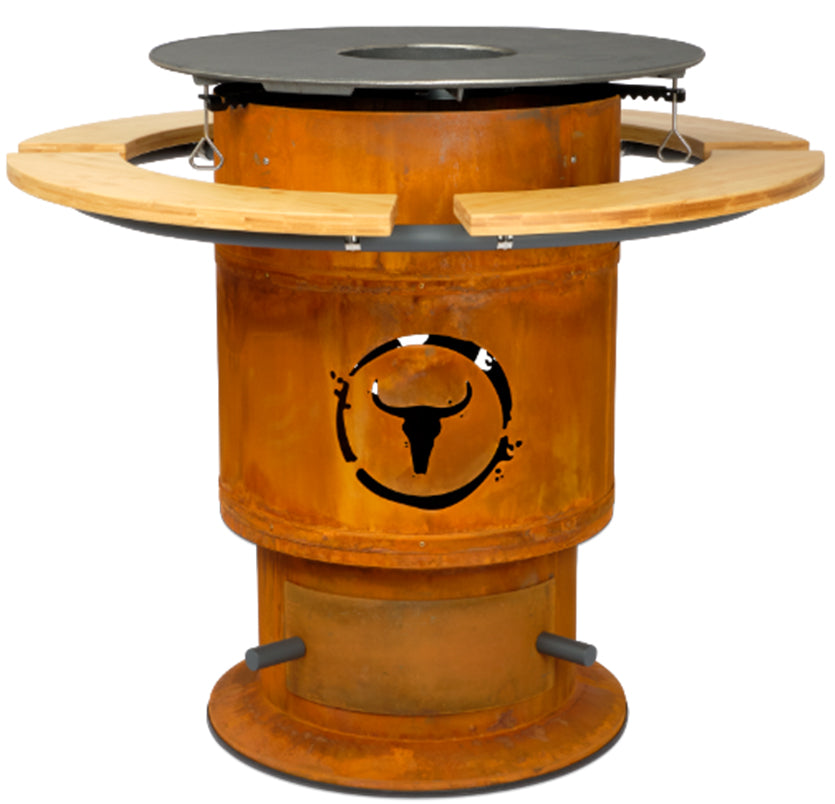 Bålpanne Bandit FirePlace 57 cm med BBQ Disk bambus forfra