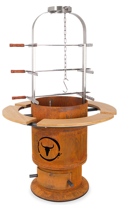 Bålpanne Bandit FirePlace 57 cm med Asado-oppsats bambus forfra