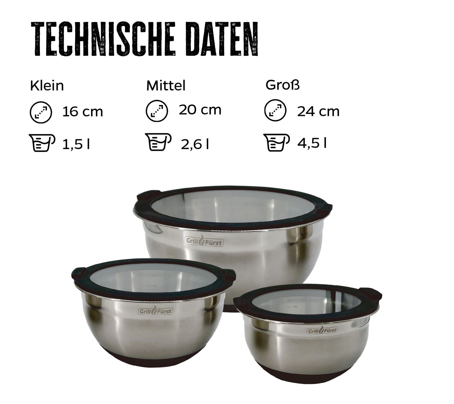 BBQ bollesett 3-delt rustfritt stål med glasslokk bakside