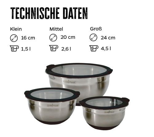 BBQ bollesett 3-delt rustfritt stål med glasslokk bakside