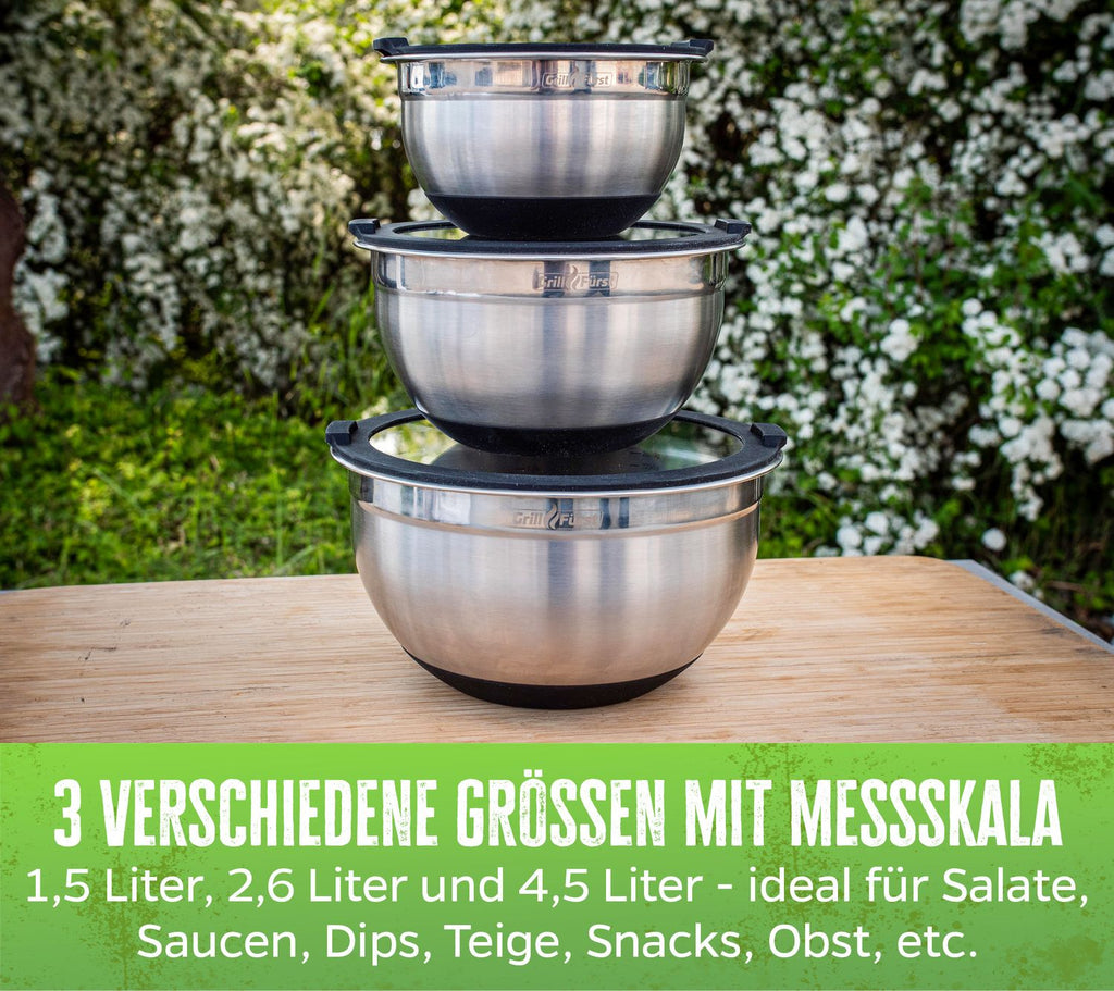 BBQ bollesett 3-delt rustfritt stål med glasslokk montert sett