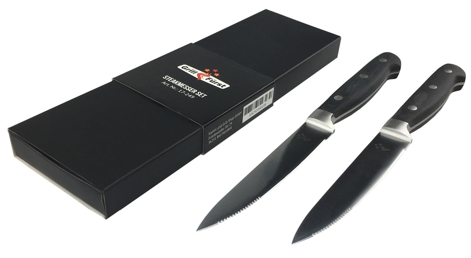 Biffkniver med bølgeslip 2-pack rustfritt stål Grillfürst forfra