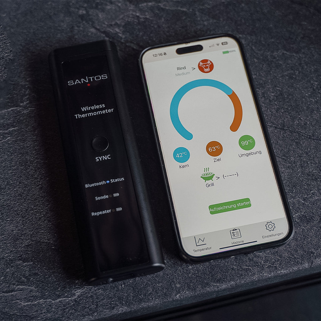Bluetooth steketermometer med app 100 m rekkevidde - SANTOS nærbilde av temperaturføler