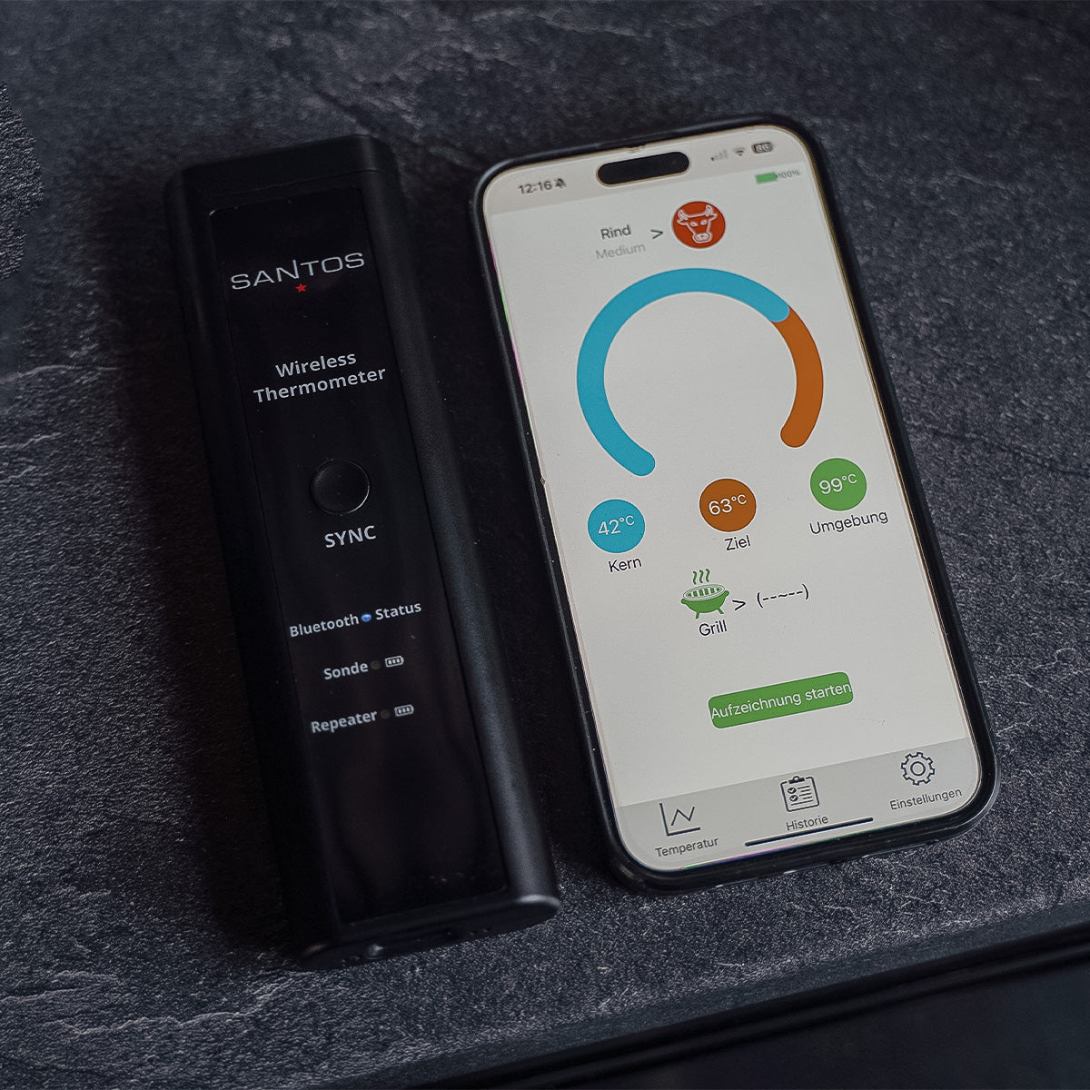 Bluetooth steketermometer med app 100 m rekkevidde - SANTOS nærbilde av temperaturføler