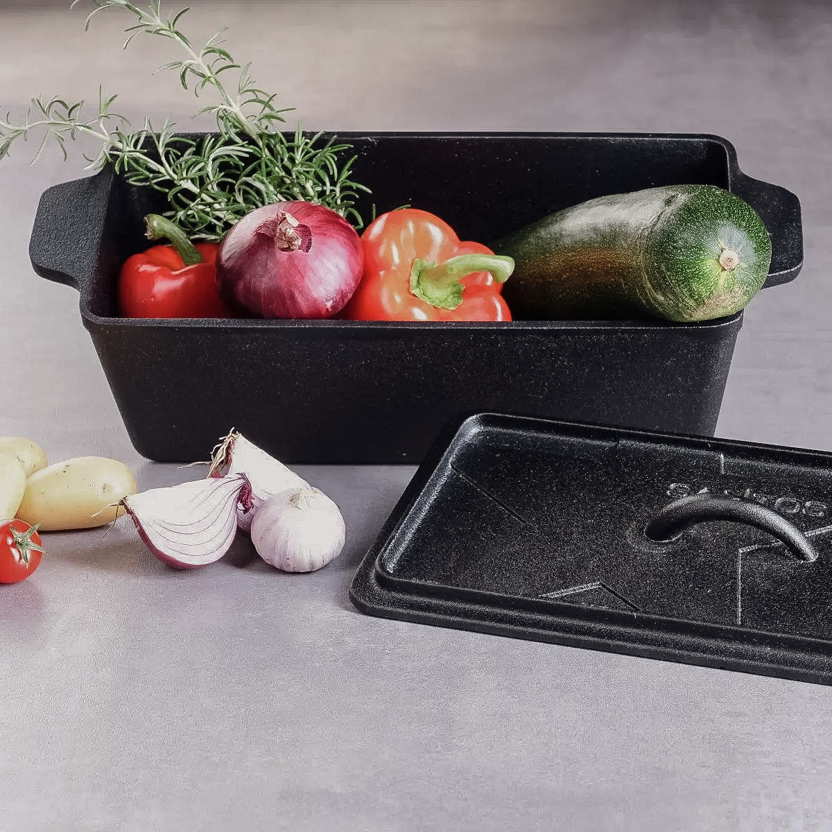 Brødform K4 med lokk støpejern 34 x 13 cm - SANTOS bakside