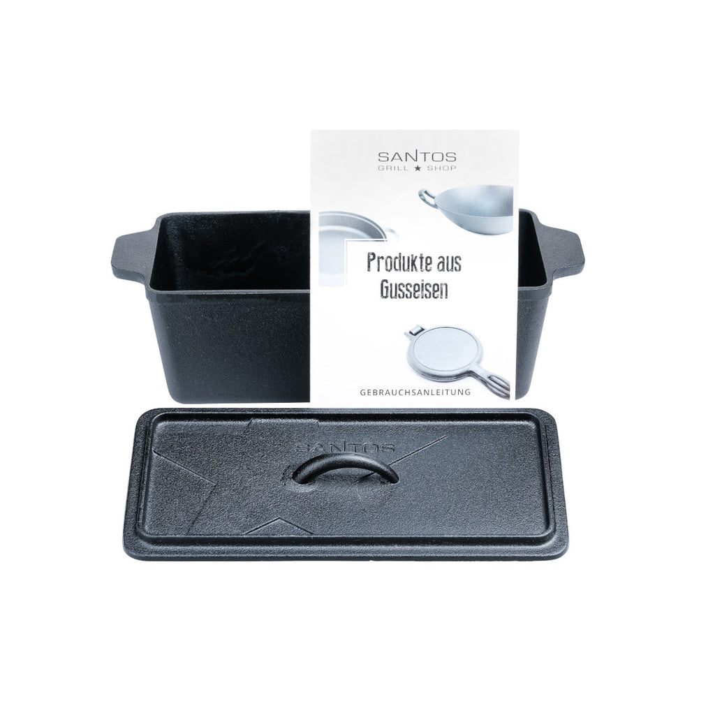 Brødform K4 med lokk støpejern 34 x 13 cm - SANTOS i bruk på grill