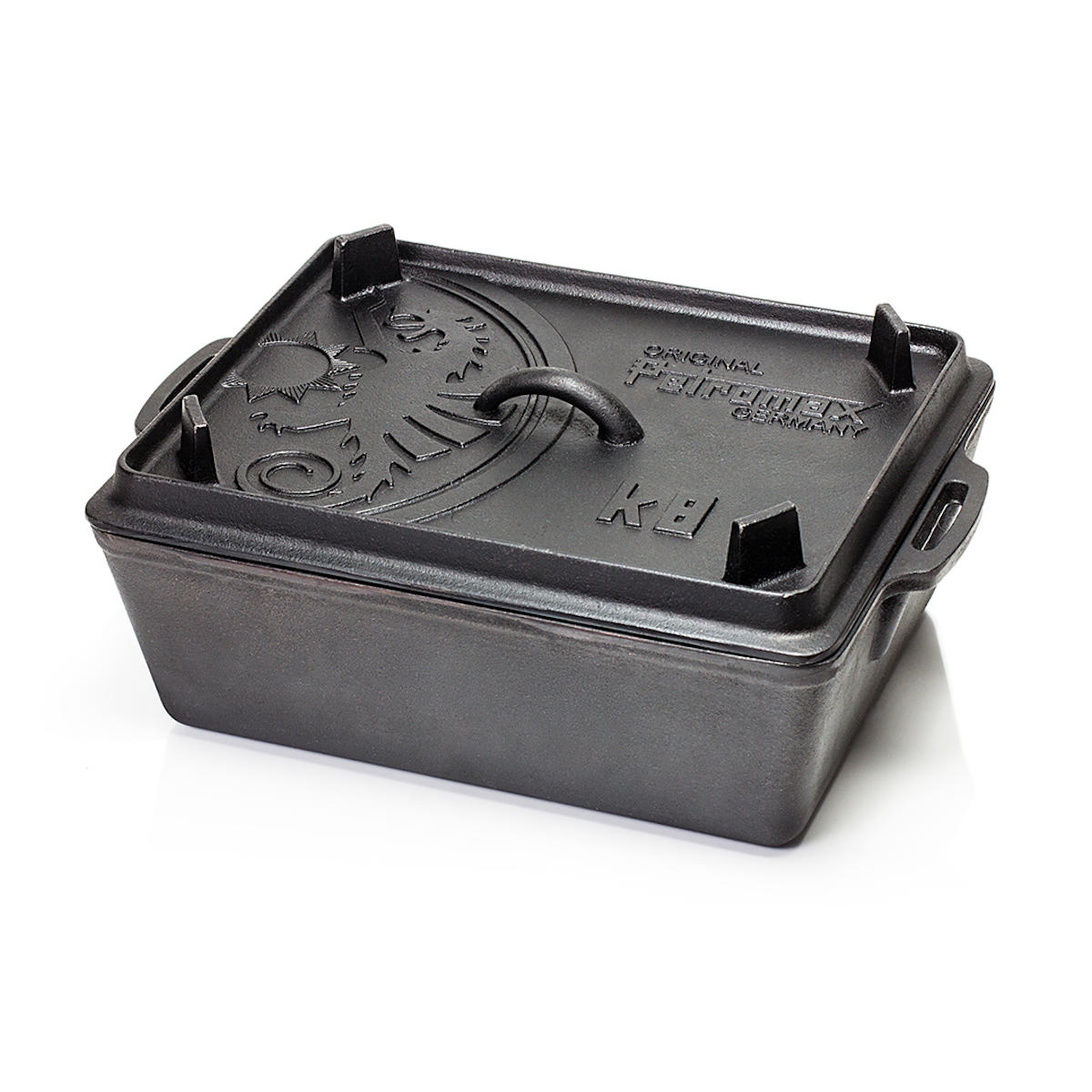 Støpejerns brødform med lokk k8 34x24 cm - Petromax forfra