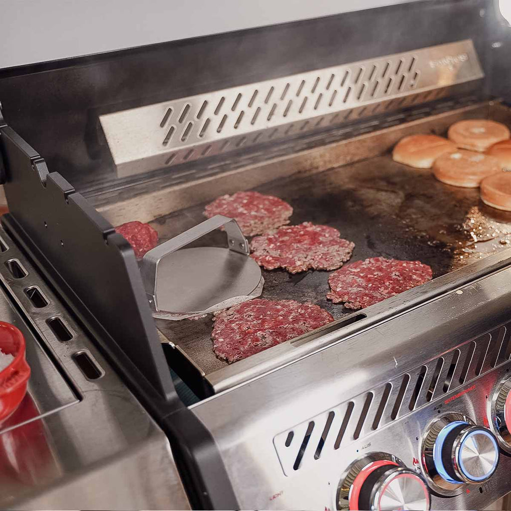 Nærbilde av Burger smasher rustfritt stål - SANTOS grep