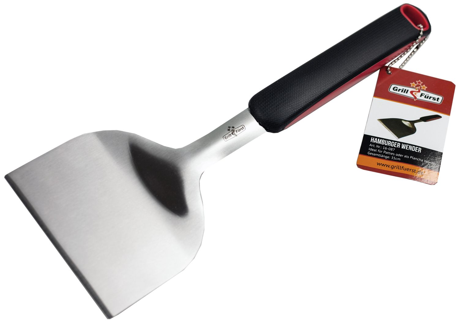 Burgerspade 35 cm for plancha rustfritt stål forfra