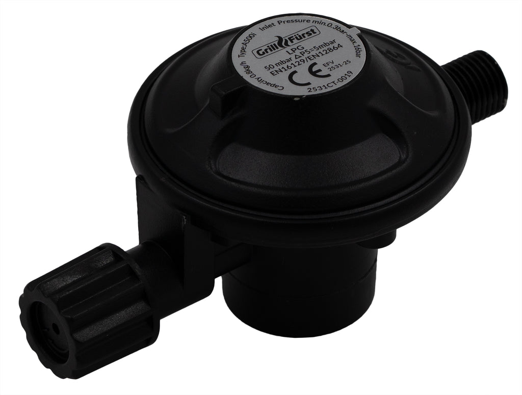Camping-sett trykkregulator 50 mbar med 6 gasspatroner bakside