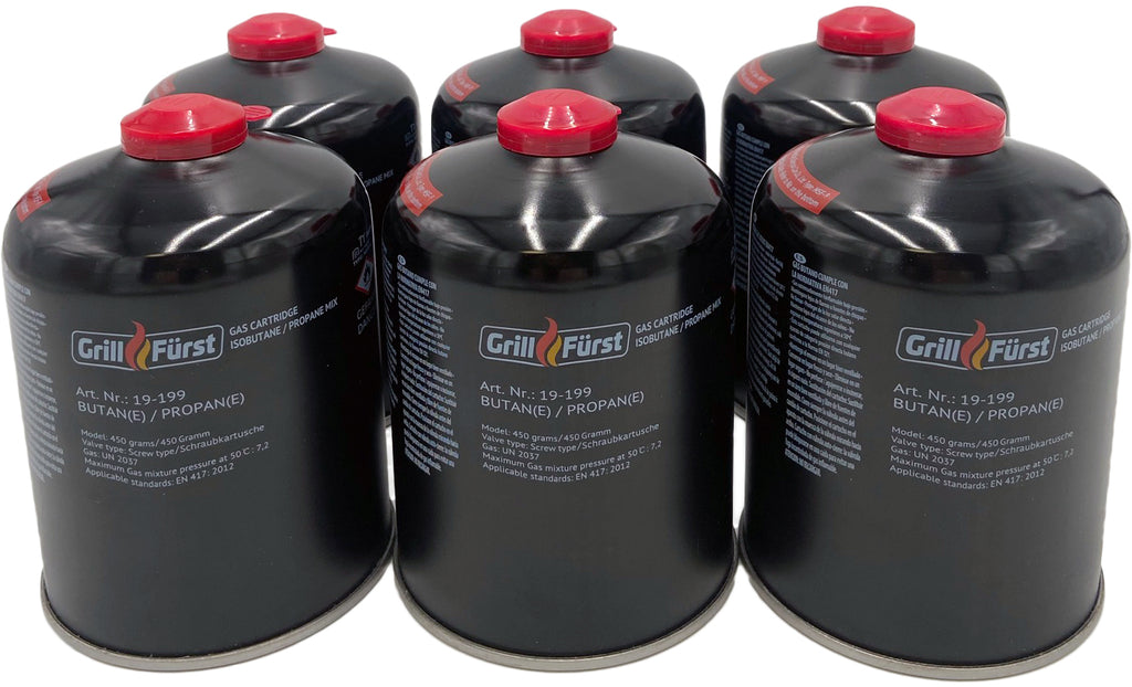 Camping-sett trykkregulator 50 mbar med 6 gasskartusjer gasskartusjer