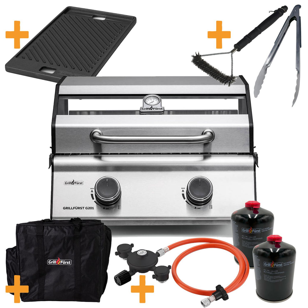 Campinggrill G201E 2 brennere camping-sett komplett forfra