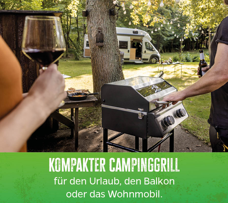 Campinggrill G201E 2 brennere camping-sett komplett med grilltang og børste