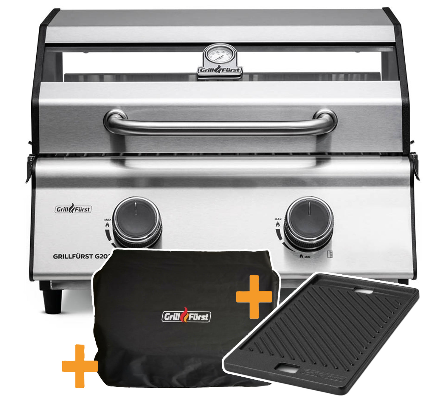 Campinggrill G201E 2 brennere startsett med grillplate forfra