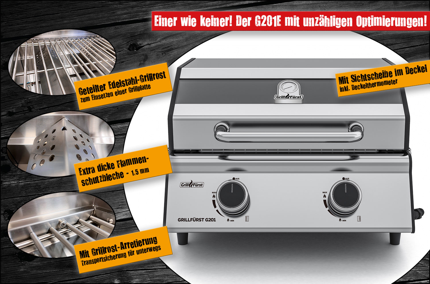 Campinggrill G201E portabel 2 brennere 30mbar - Grillfürst bakside
