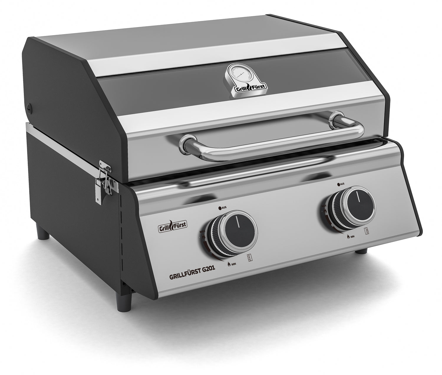 Detalj av lokk og glass på Campinggrill G201E portabel 2 brennere 30mbar - Grillfürst
