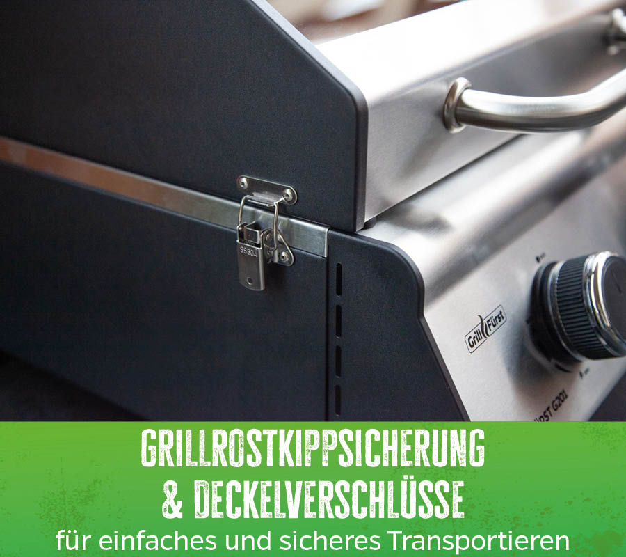Campinggrill G201E portabel 2 brennere 50mbar Grillfürst gasslange og trykkregulator