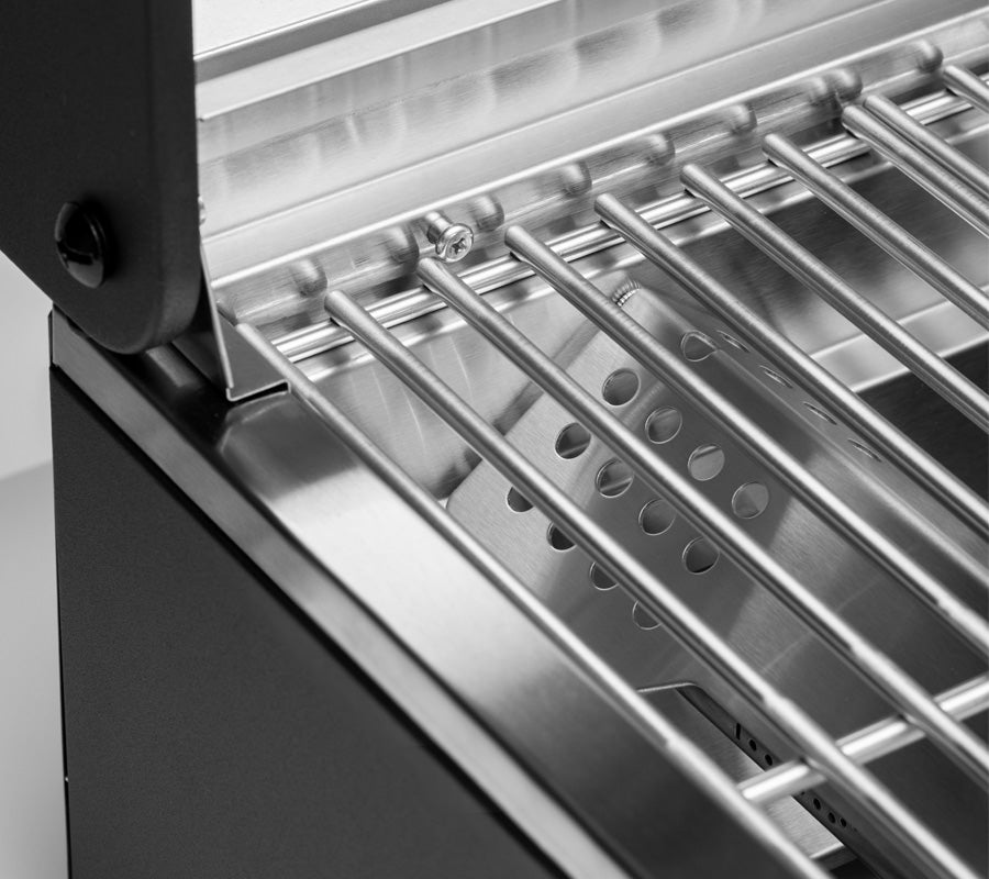 Campinggrill G201E portabel 2 brennere 50mbar Grillfürst lokk åpnet