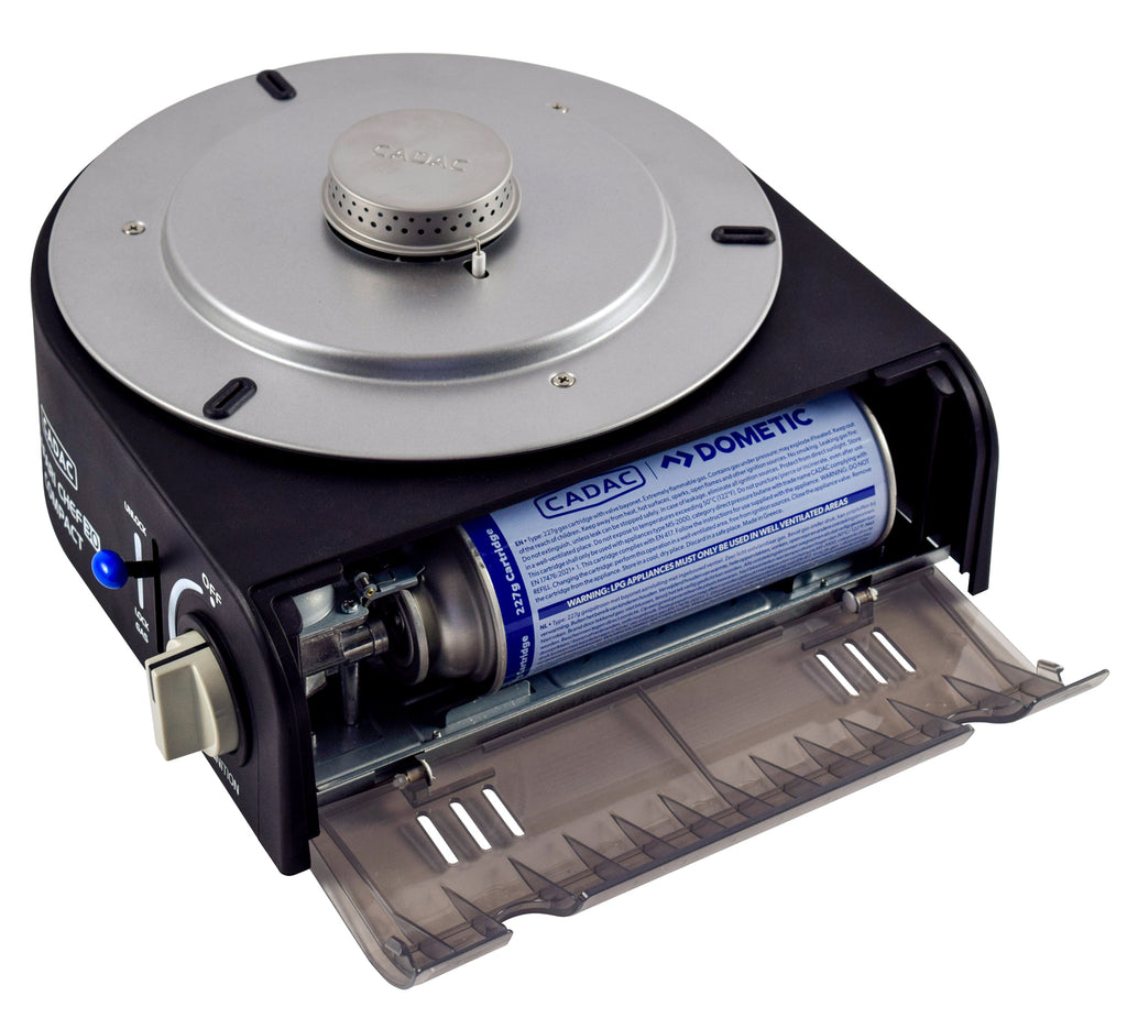 Nærbilde av piezo-tenning på Campinggrill Safari Chef 30 Compact Deluxe gass 28 cm