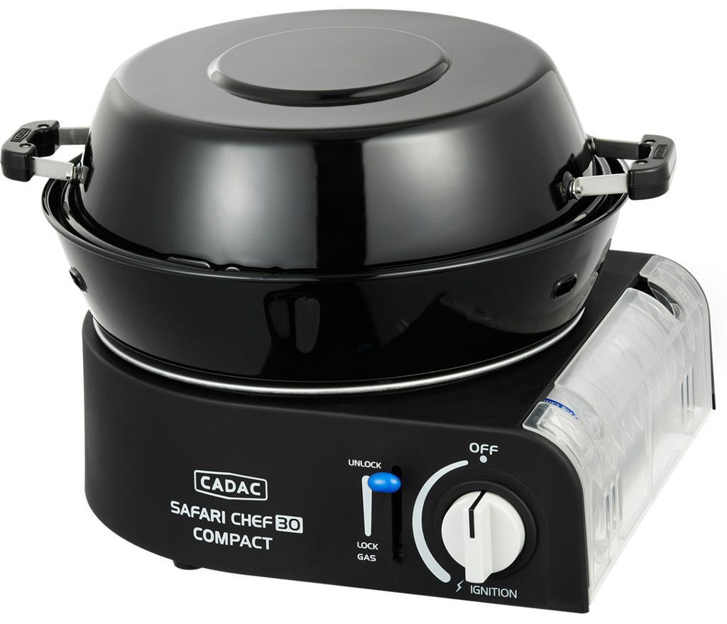 Campinggrill Safari Chef 30 Compact Deluxe gass 28 cm med emaljert ståldeksel