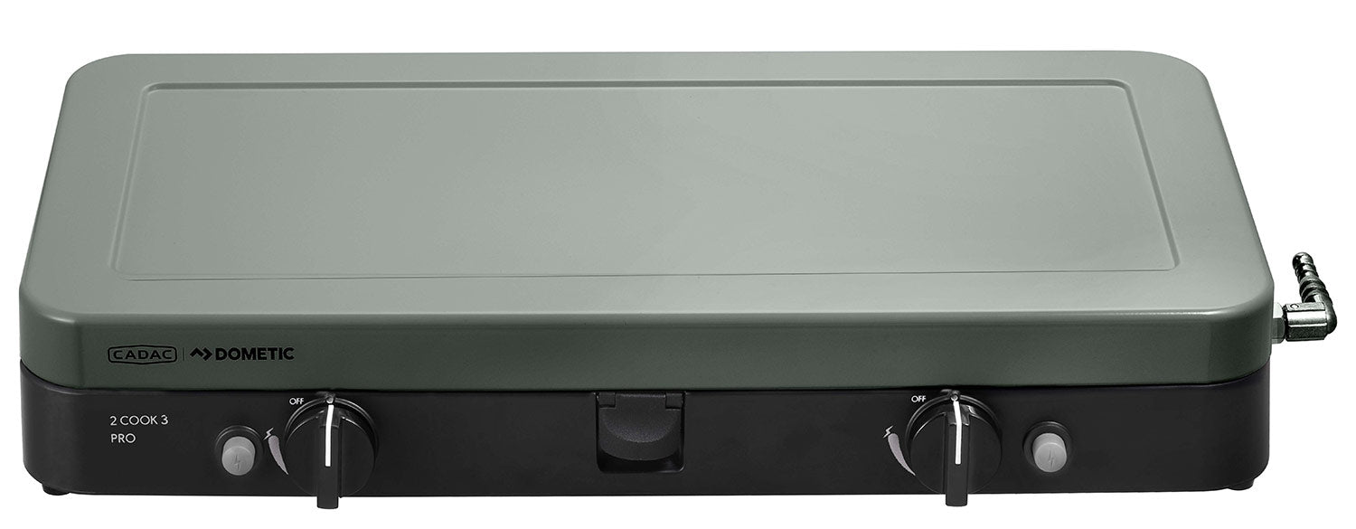 Campingkoker 2-Cook 3 Pro Deluxe 2 brennere 50 mbar - CADAC med vindskjerm montert