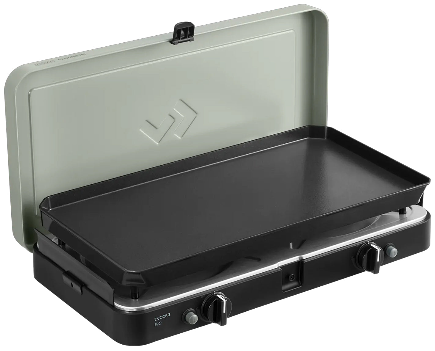 Campingkoker 2-Cook 3 Pro Plancha 2 brennere 50 mbar - CADAC forfra