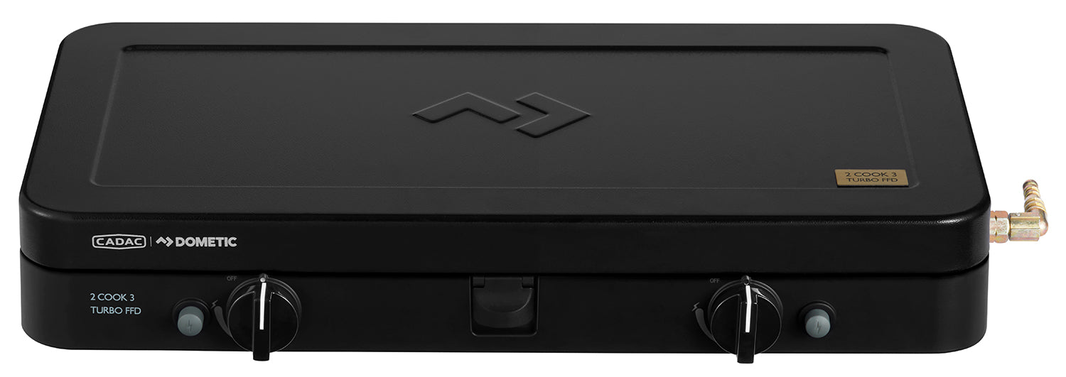 Campingkoker 2-Cook 3 Turbo FFD Stove montert med lokk åpent