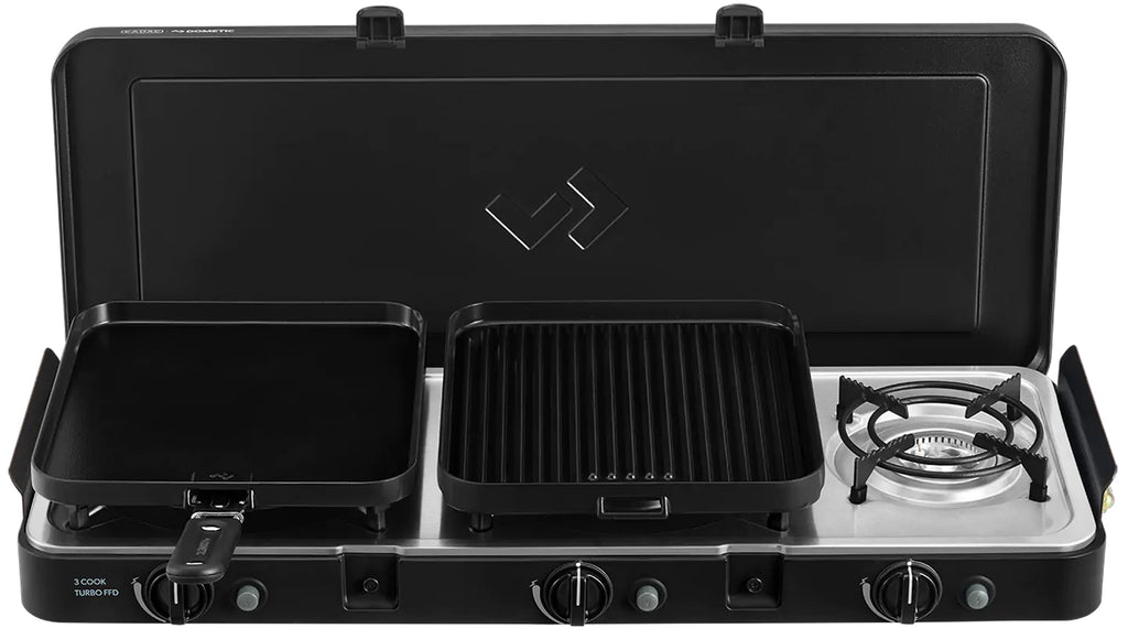 Campingkoker 3-Cook Turbo FFD Deluxe 3 brennere 30 mbar detalj av kontrollpanel