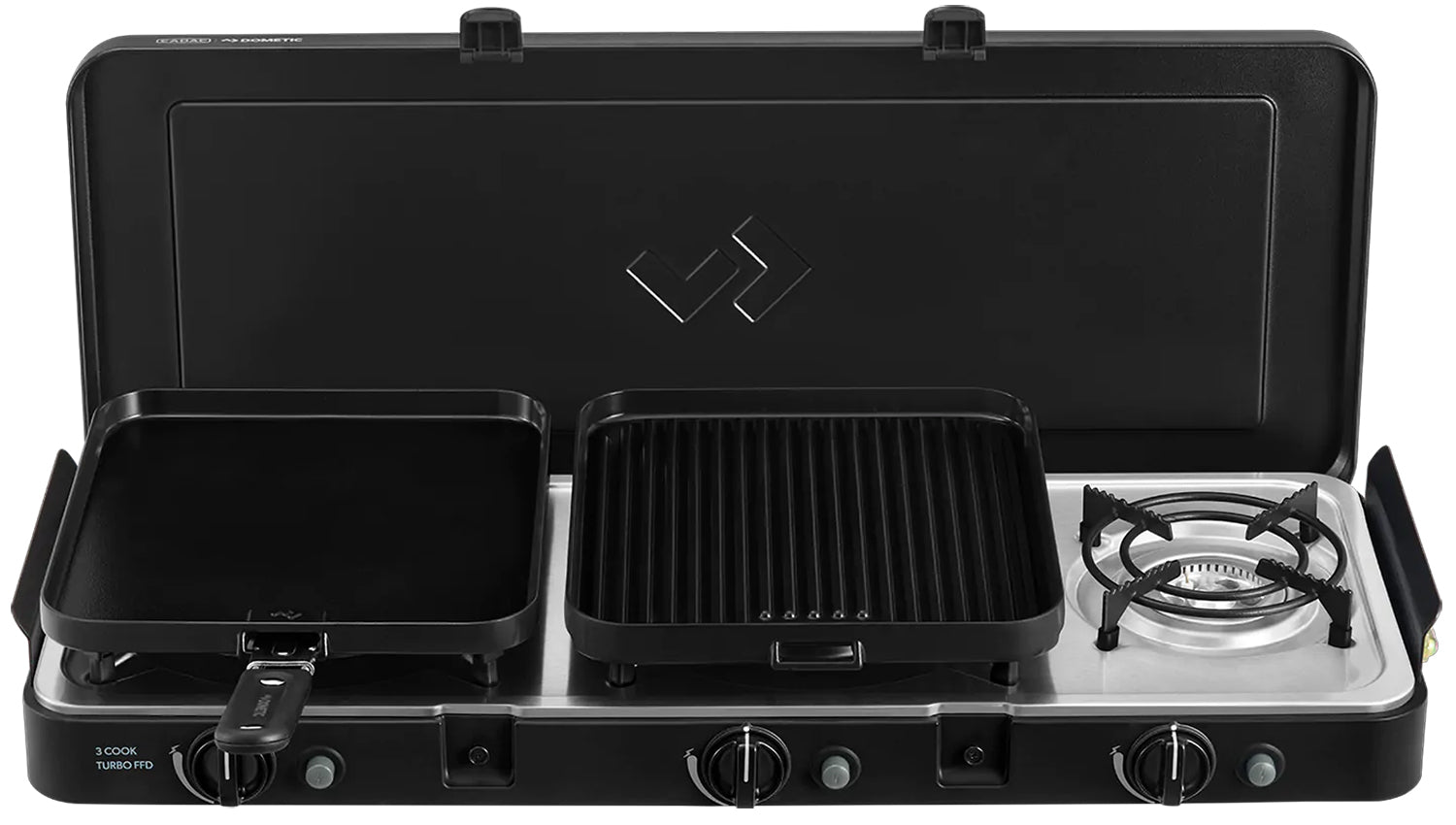 Campingkoker 3-Cook Turbo FFD Deluxe 3 brennere 30 mbar detalj av kontrollpanel