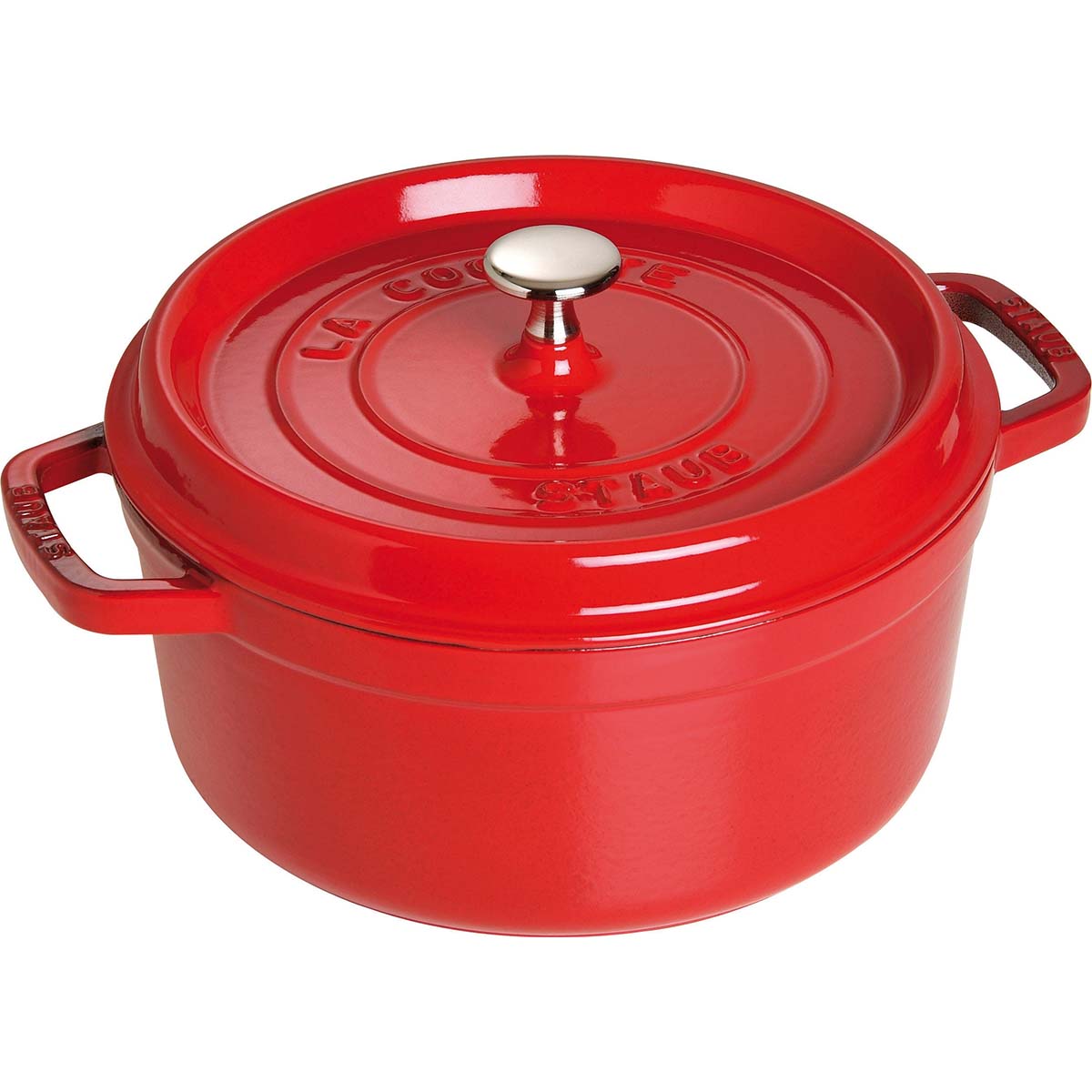 Cocotte 24 cm rund kirsebærrød støpejern - Staub forfra