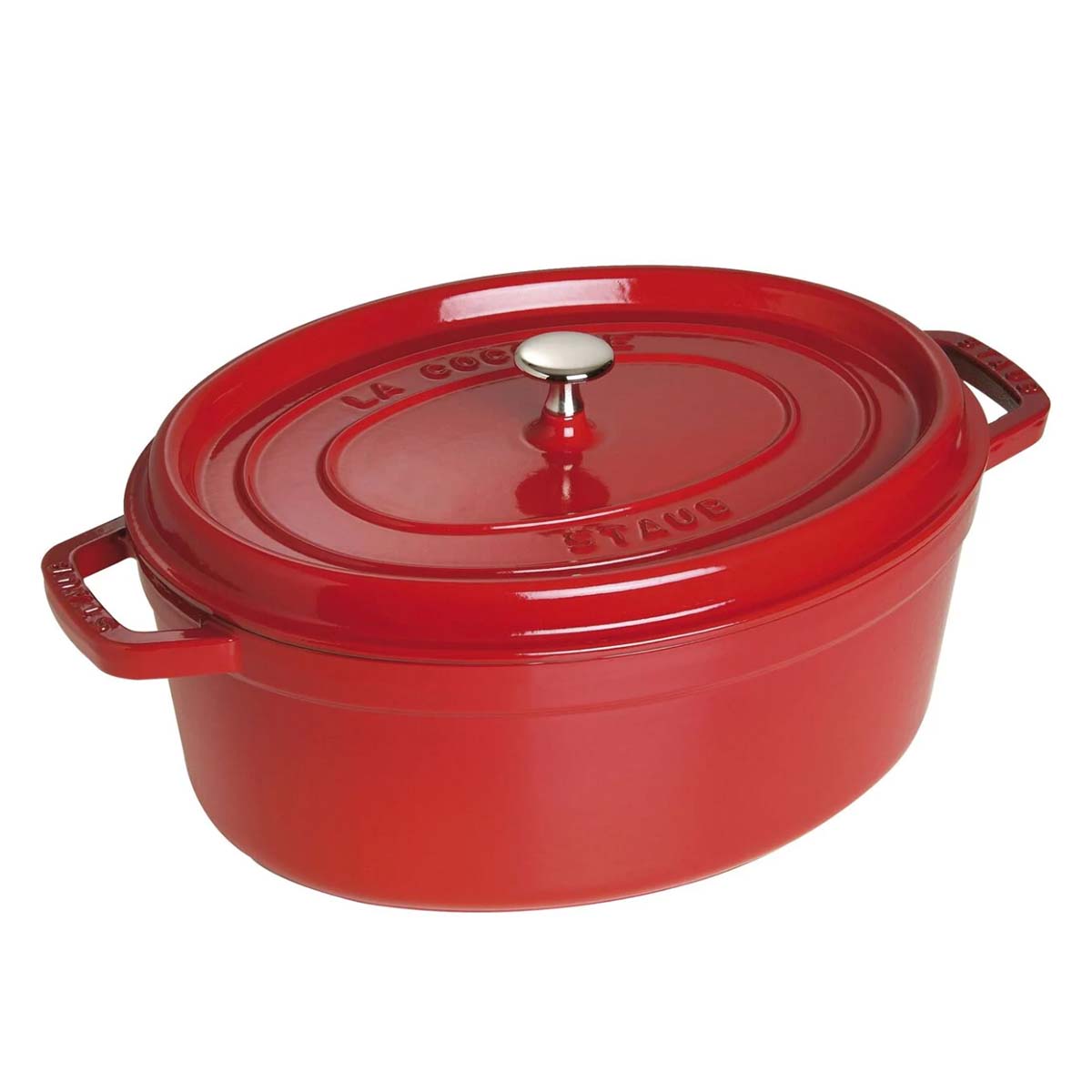 Cocotte 27 cm oval kirsebærrød støpejern - Staub forside