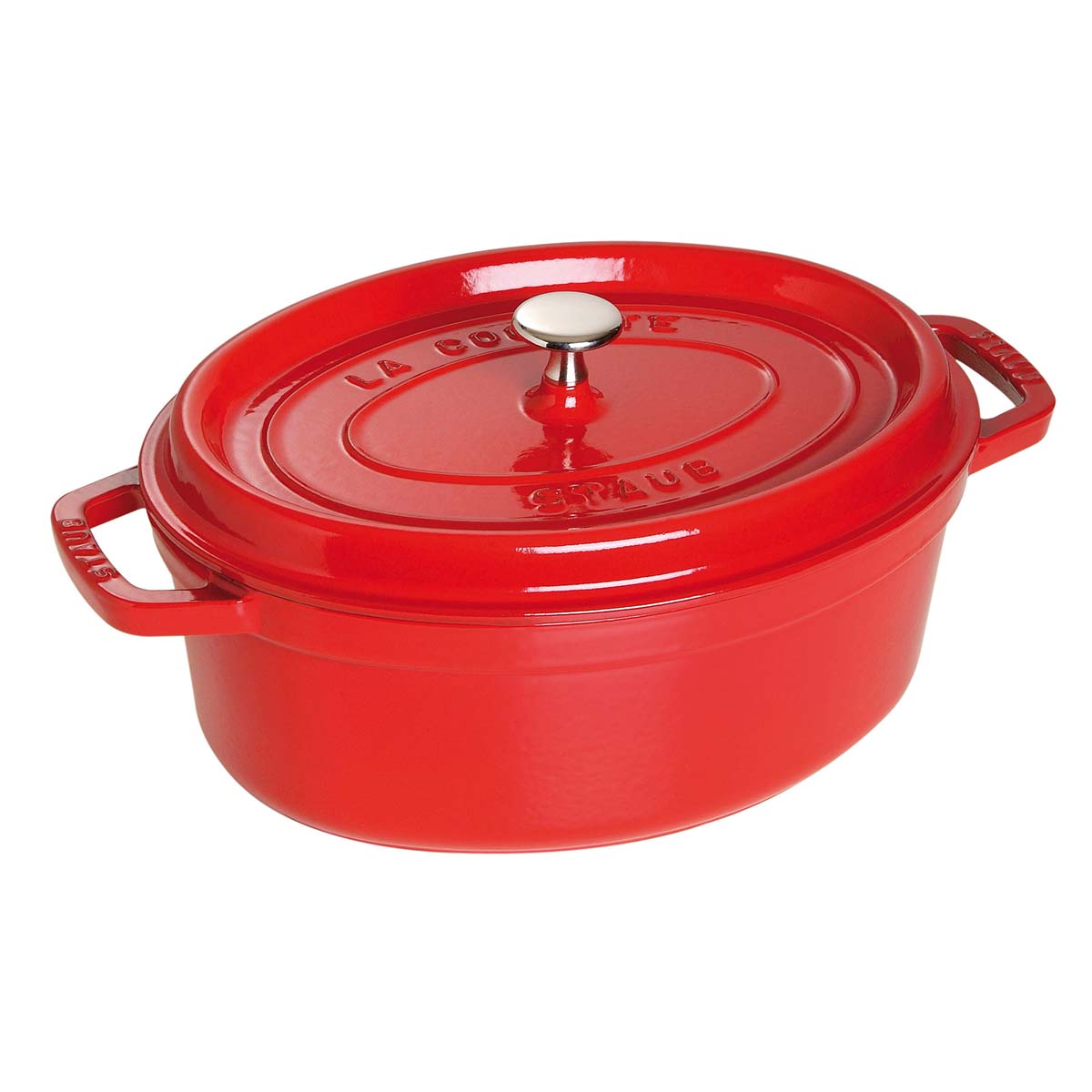 Cocotte 29 cm kirsebærrød støpejern fra Staub for jevn varmefordeling