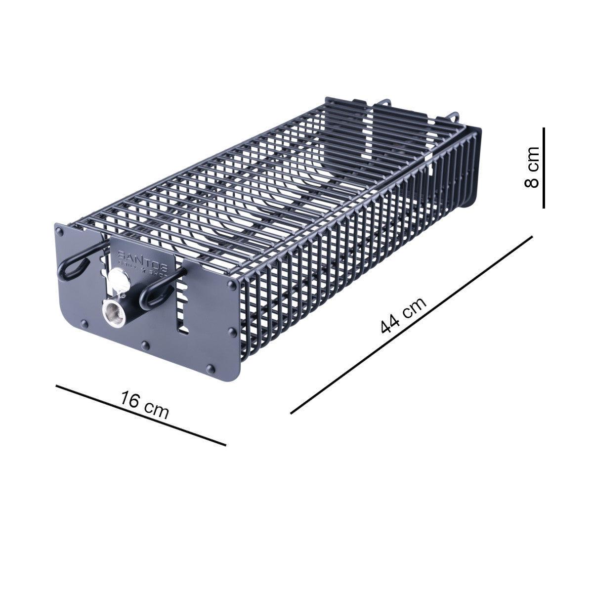 Dreiespidd-kurv sett for rotisserie grillkurv firkantet - SANTOS vist med mat