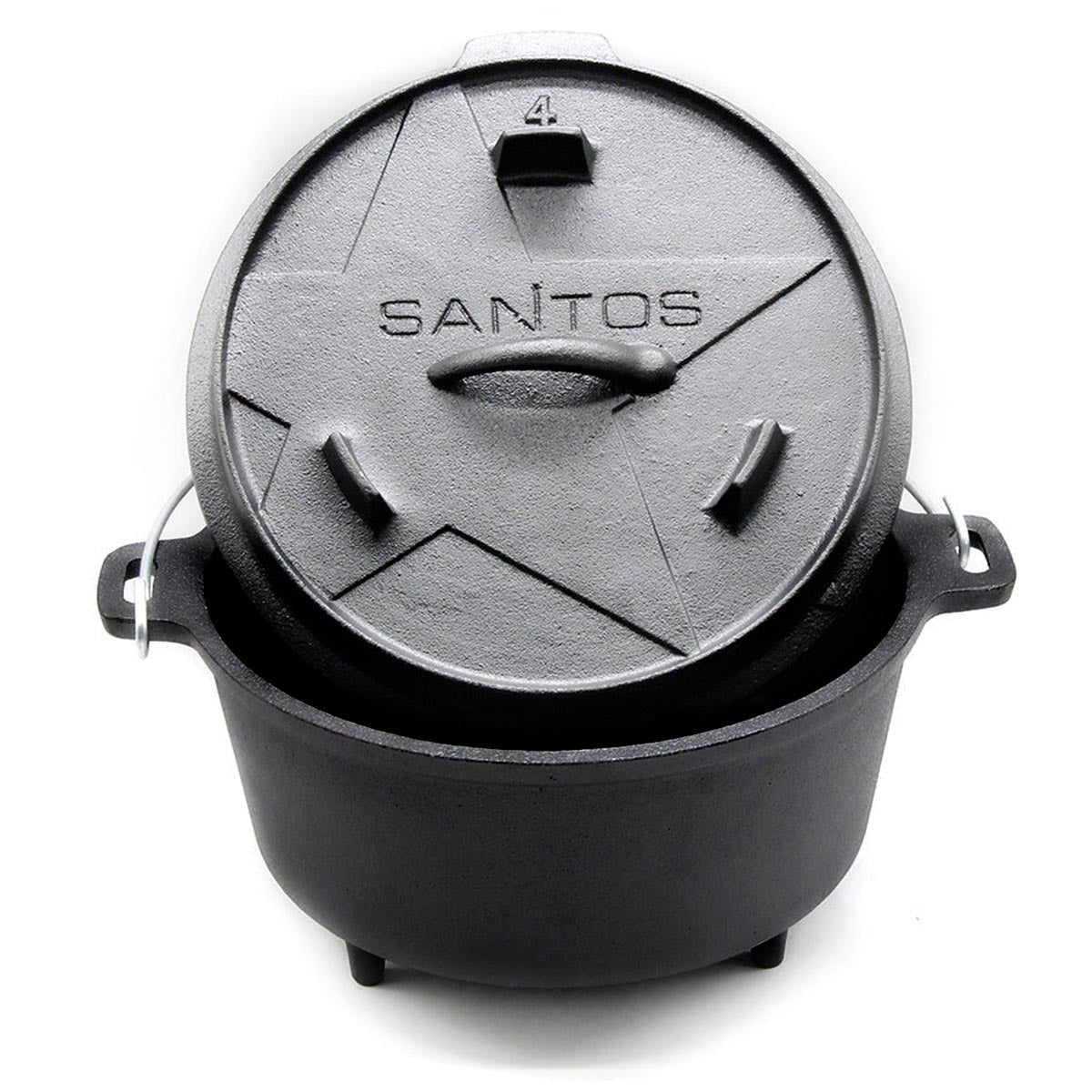 Dutch oven 4,5 qt med føtter støpejern 3,7 liter forfra