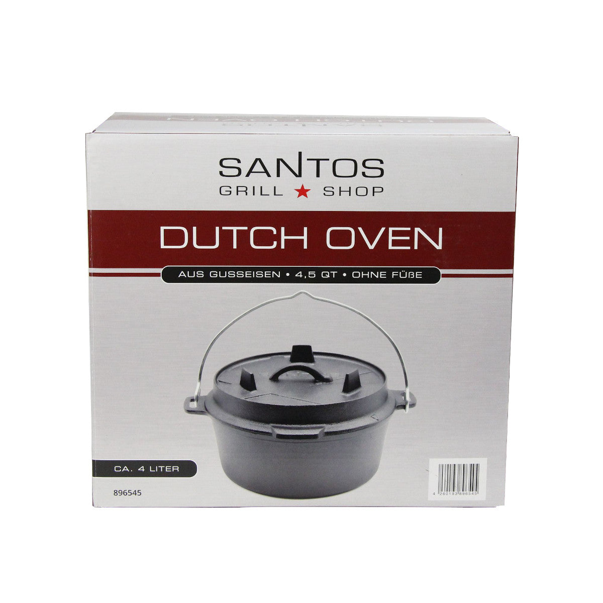 Dutch oven 4,5 qt uten føtter støpejern med praktisk kabelgjennomføring SANTOS