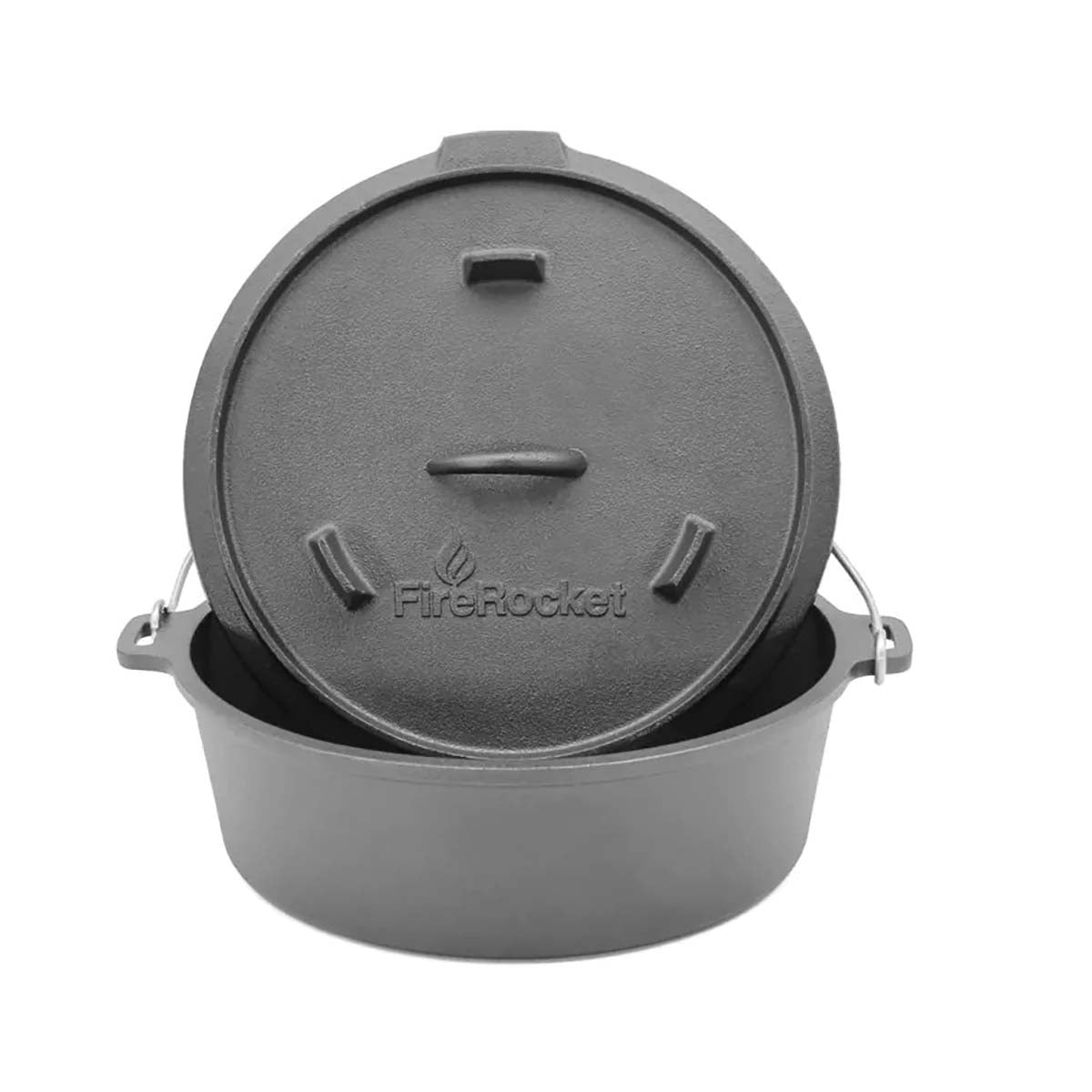 Dutch oven 6 qt 5,5 l støpejern uten føtter - FireRocket detalj av lokk