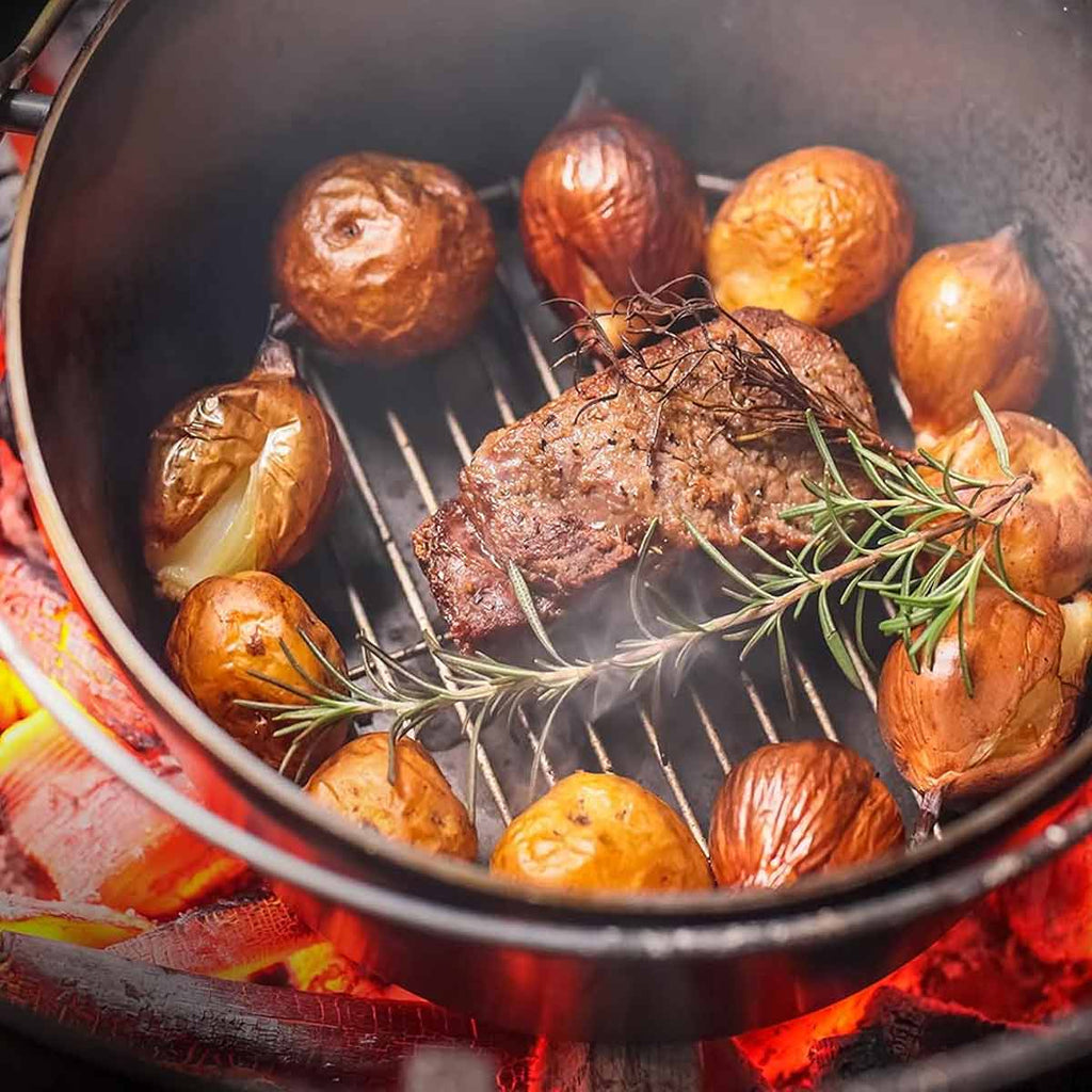 Dutch oven 6 qt 5,5 l støpejern uten føtter - FireRocket komplett sett