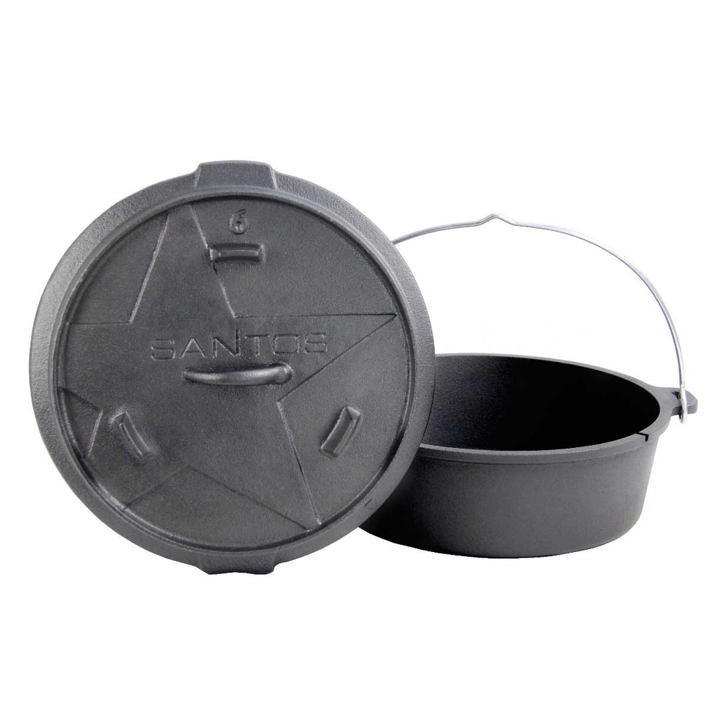 Dutch oven 6 qt støpejern uten føtter - SANTOS montert på grill