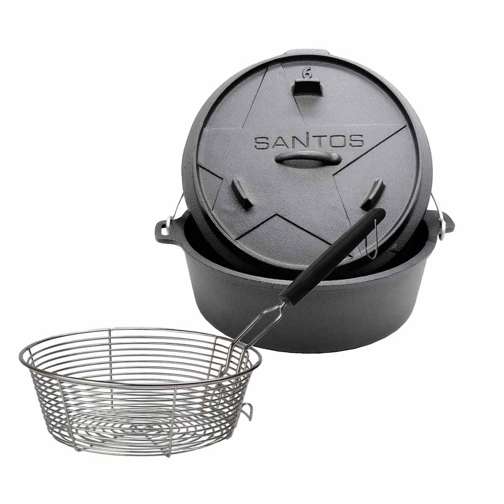 Dutch oven 6 qt uten føtter med friterkurv - SANTOS forfra