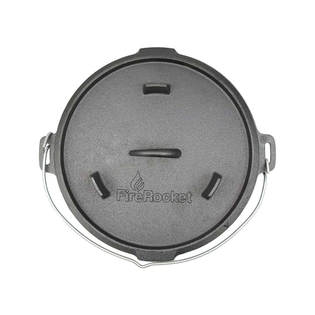 Dutch oven 9 qt 8,5 l med trefot støpejern i bruk over åpen ild