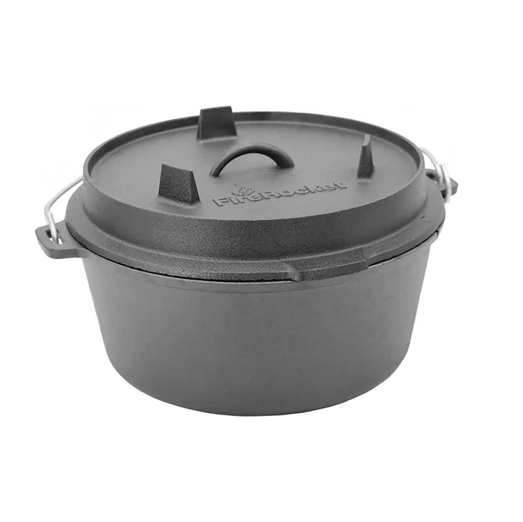 Dutch oven 9 qt 8,5 l støpejern uten føtter FireRocket forfra
