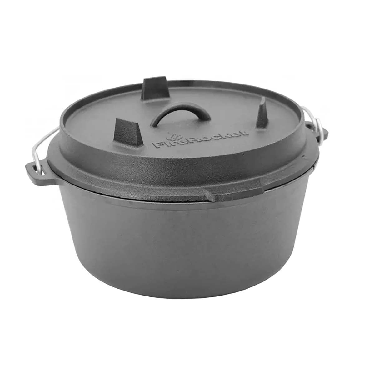 Dutch oven 9 qt 8,5 l støpejern uten føtter FireRocket forfra