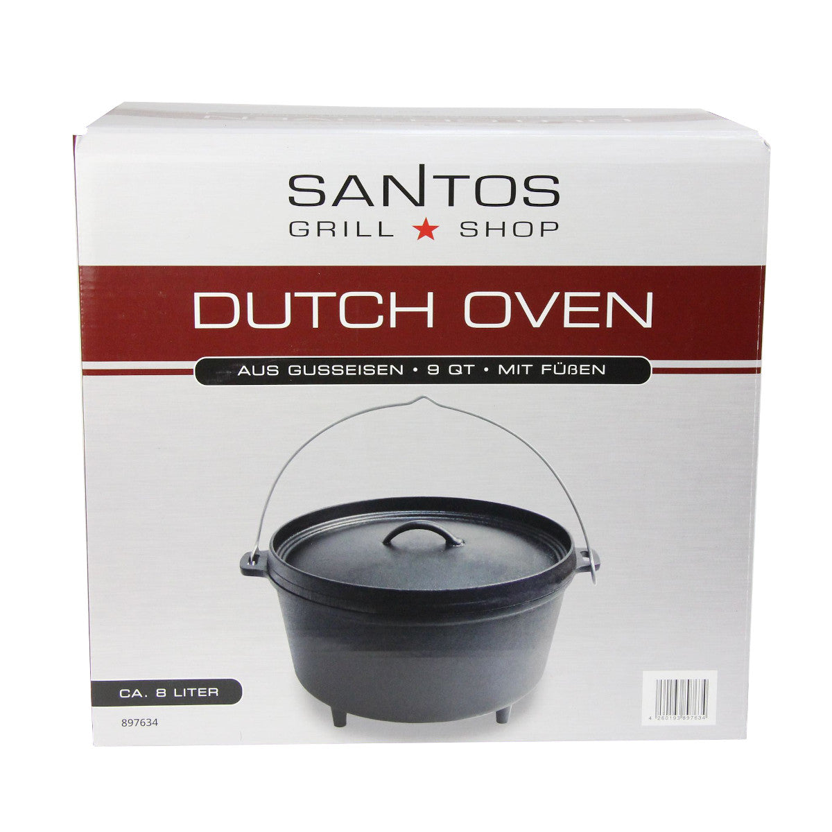 Nærbilde av termometer sidekabel på Dutch oven 9 qt med føtter ca. 8 liter støpejern SANTOS